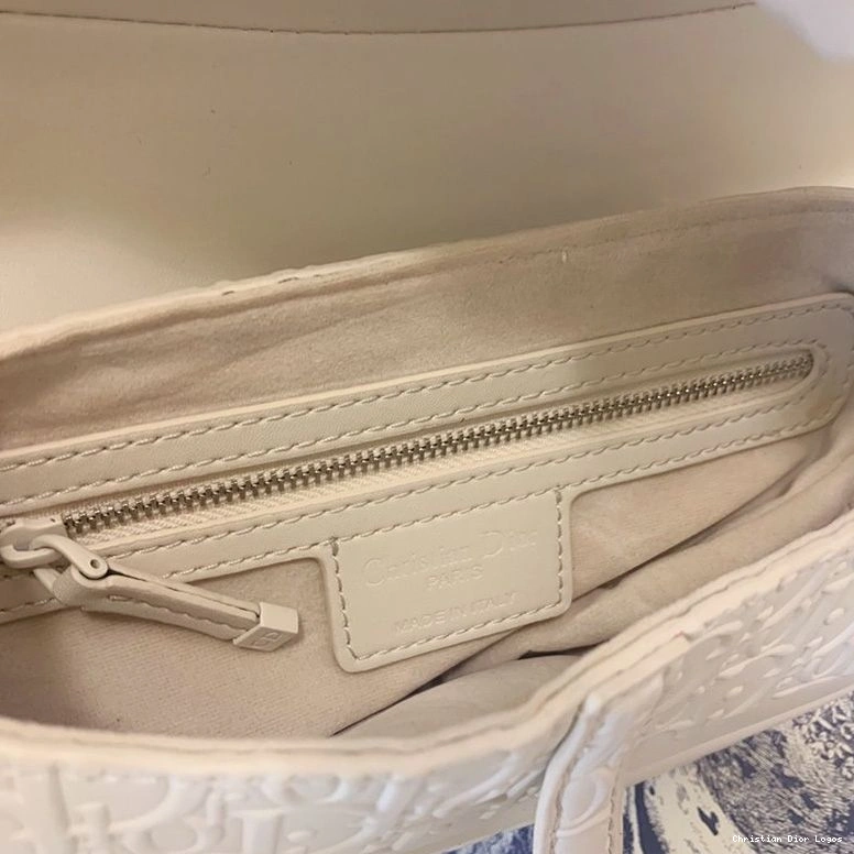 Cheap White Oblique Christian Saddle Calfskin Ultramatte Embossed Dior Bag 0713 Luxury